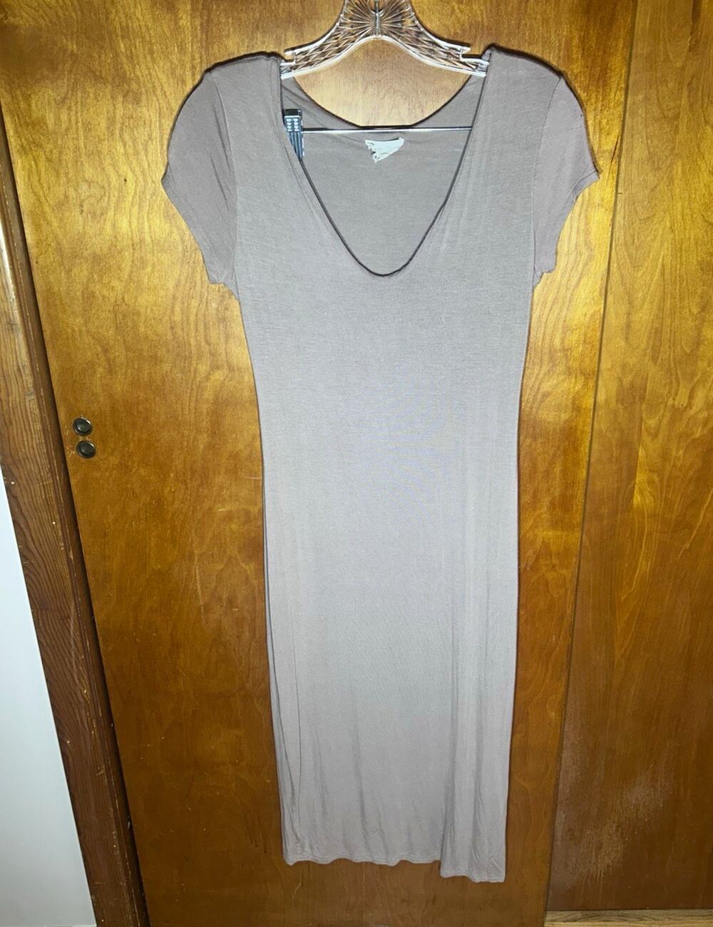 Free People Gray Solid Bodycon V-Neck Short Sleeve Midi Dress Size XL